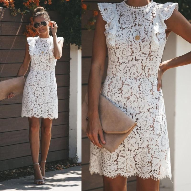 

2019 Lace Sleeveless Dress Dress, White