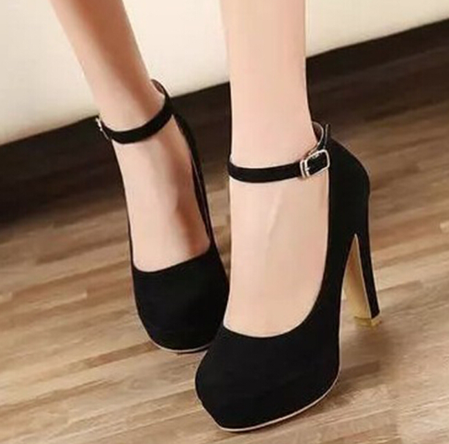

2019 new women's shoes black round head high heels thick with shallow mouth single shoes women's work shoes