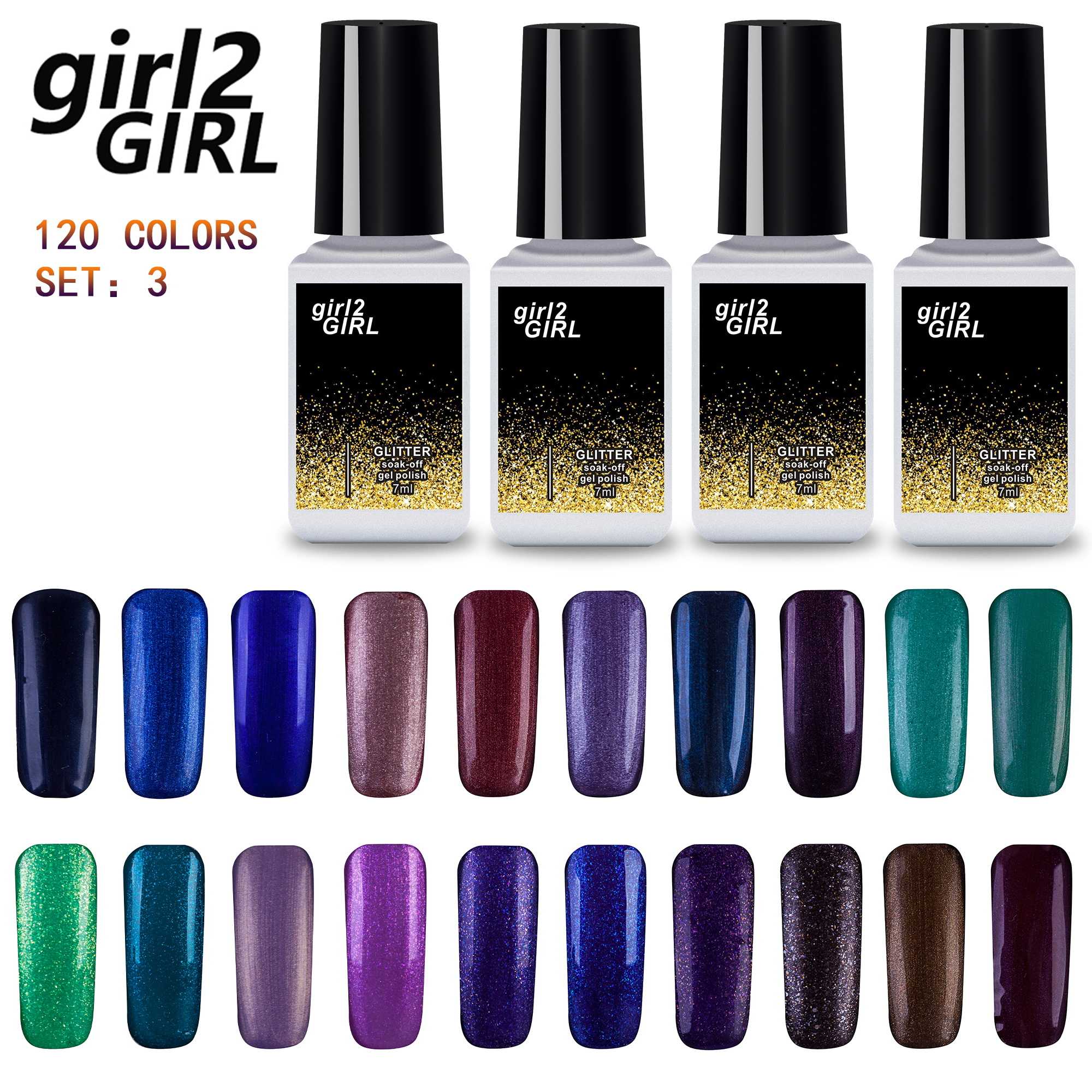 

girl2Girl UV Gel Nail Varnish Soak Off 7ml Pearl Glitter UV Nail Polish Sequins Manicure Gel Polish set3 High quality, 50