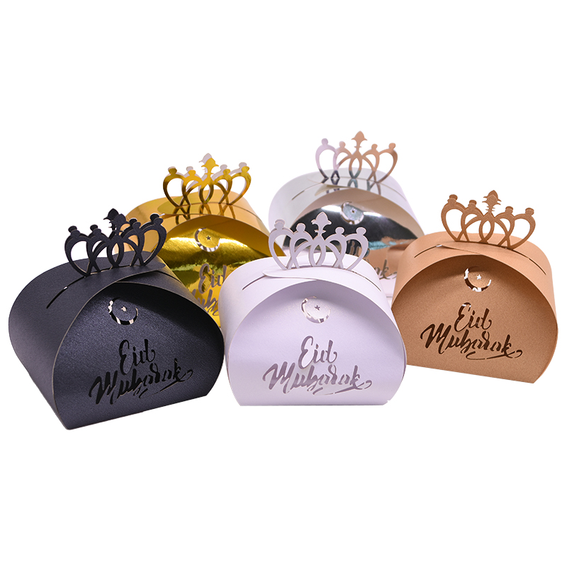 

Gold Silver Paper Candy Box Eid Mubarak Paper Gift Box Islamic Happy Muslim ramadan Party Decoration Supplies