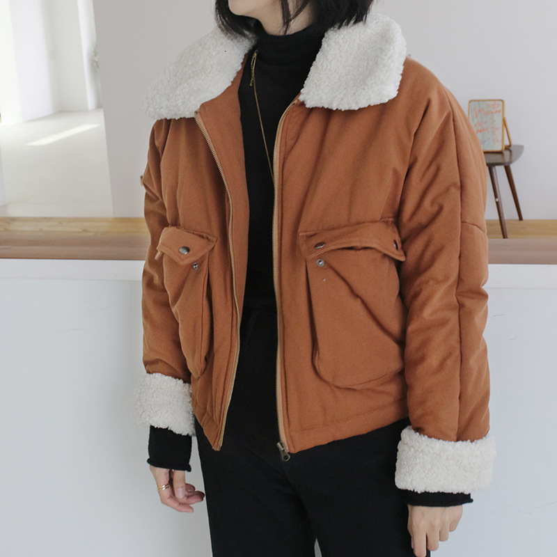 

MEVGOHOT 2019 Woman Casual Loose Winter Coat Plus Size Warm Wool Velvet Collar Fuzzy Thick Parka Female Oversized Coat HD2607, Coffee