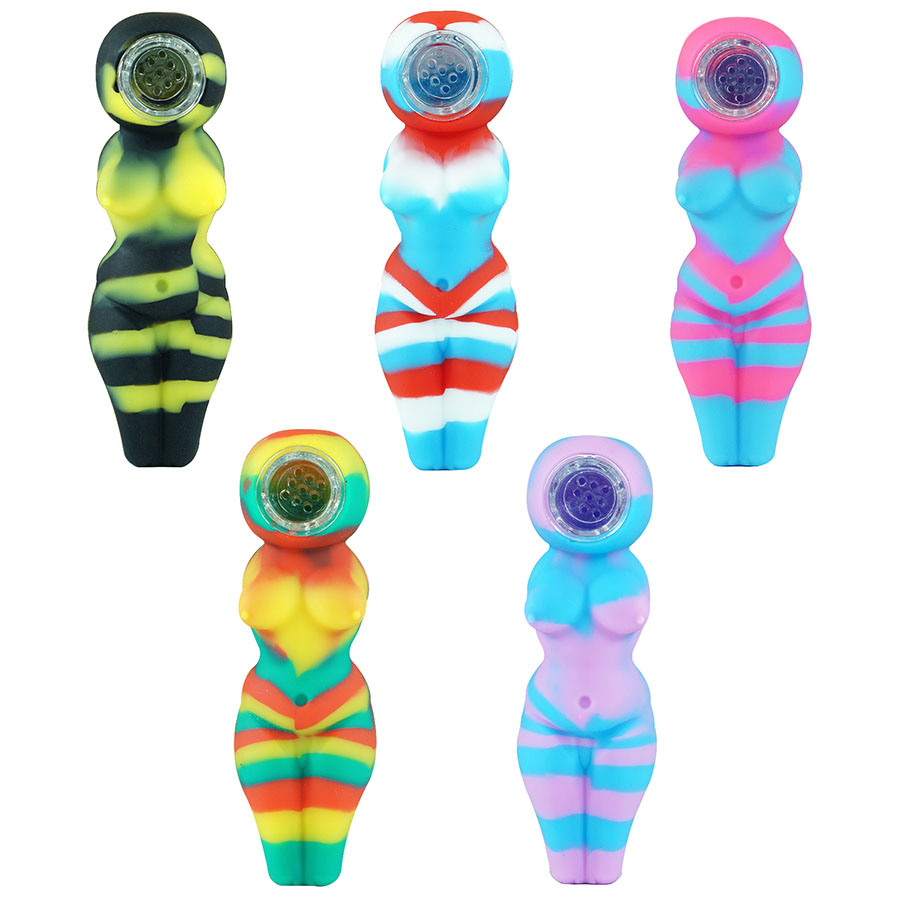 

Heat resistant Sexy woman smoking pipe Silicone Dab Rig Glass Bong Recycler Water Pipes Oil Rigs portable and unbreakable 4.1 inch