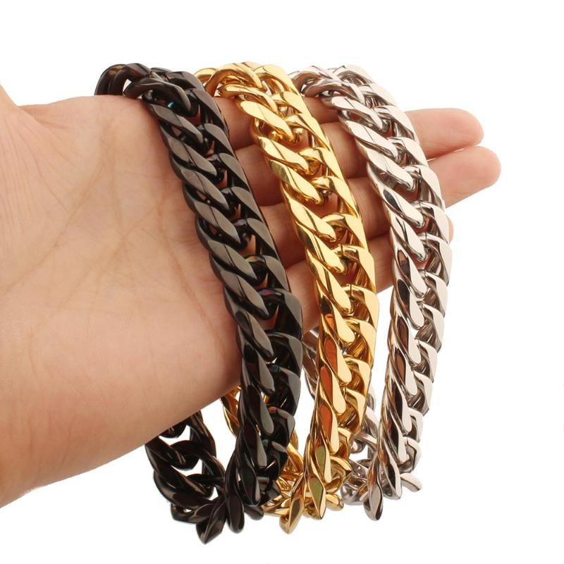 

Link, Chain 9/11/13/16/19/21MM Silver Color/Gold/Black Curb Cuban Metal Stainless Steel Bracelet Bangle Mens Womens Jewelry Gift 7-11"