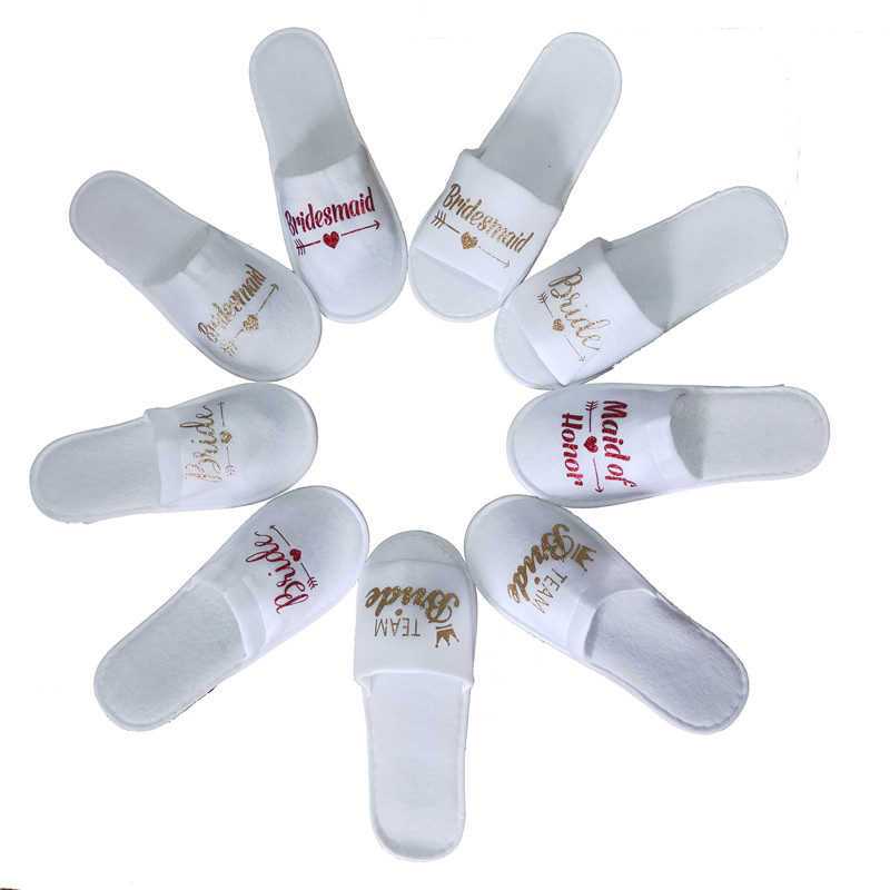 

2pcs/pair Team Bride Slippers for Bachelorette Party Supplies Bridal Shower Wedding Decoration Photo props Bridesmaid Gift-S