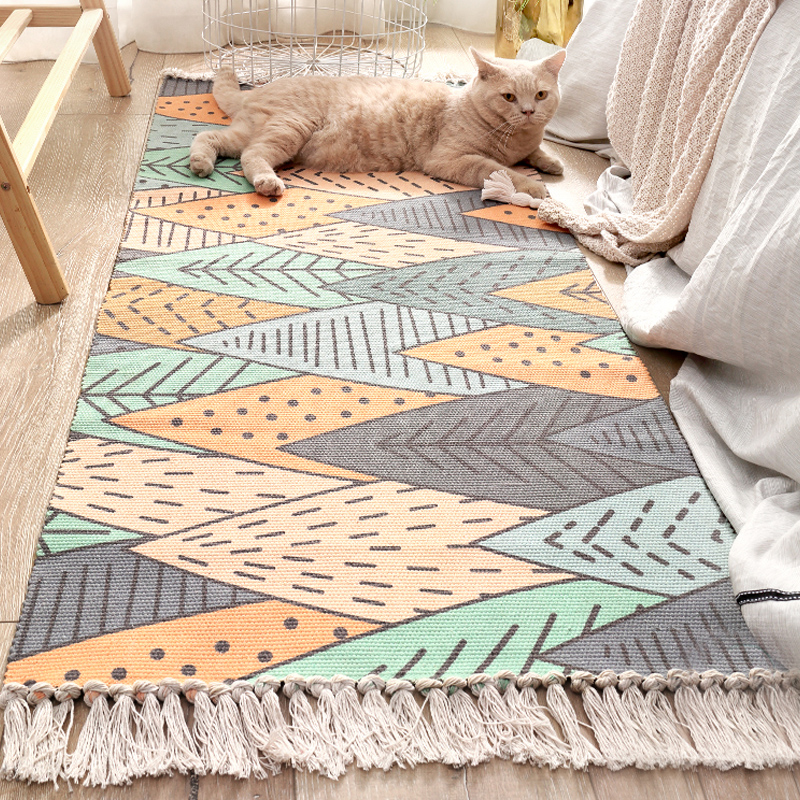 

Decorative Mat Cotton Home Cotton Carpet Carpet Nordic Style Multi Size Sun Forest Floor Dining Room Sofa Decoration Bedroom, As pic