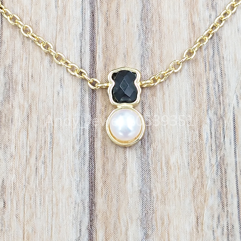 

Authentic 925 Sterling Silver pendants Glory Necklace In Gold Vermeil With Onyx And Pearl Fits European bear bear Jewelry Style Gift 9185925