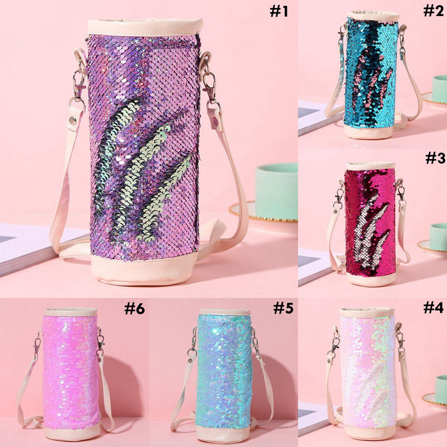 

Sequins Water Bottle Bag Kettle Shoulder Bag Leakproof Portable Student Vacuum Cup Water Bottle Carrier Bag Pencil Holder Case OOA7511-8