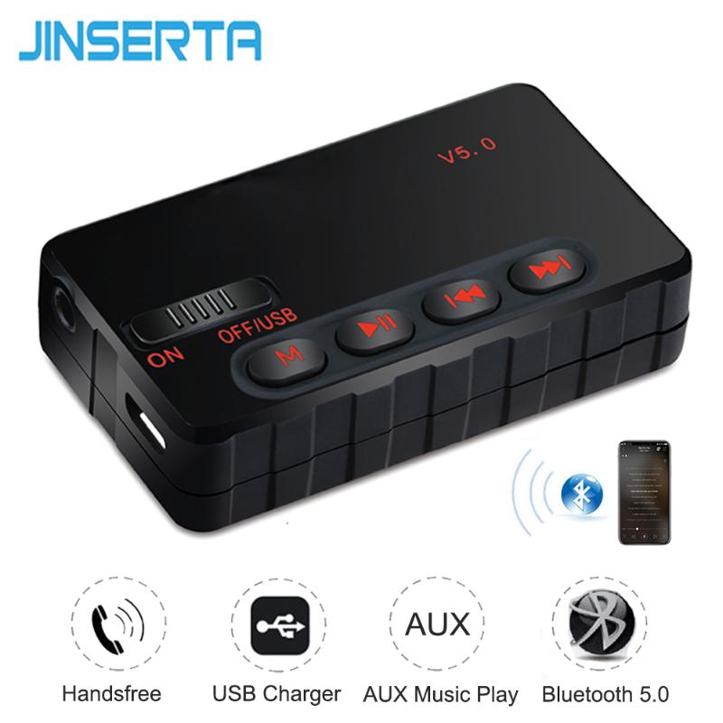 

JINSERTA Wireless Handsfree Bluetooth 5.0 Receiver Transmitter Adapter For Car MP3 Audio Player Support AUX USB Music Play