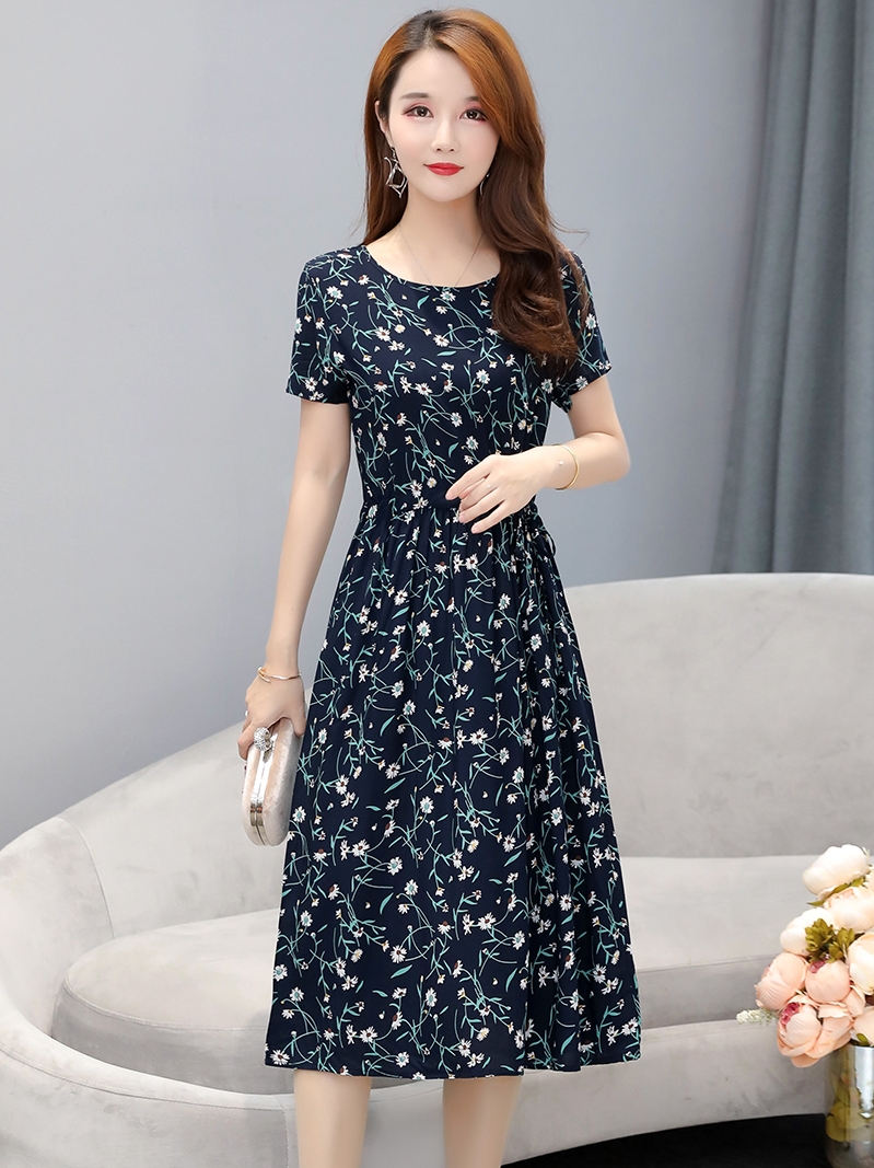 

Wholesale women's new summer mom's short-sleeved waist slim cotton floral dress, 4#