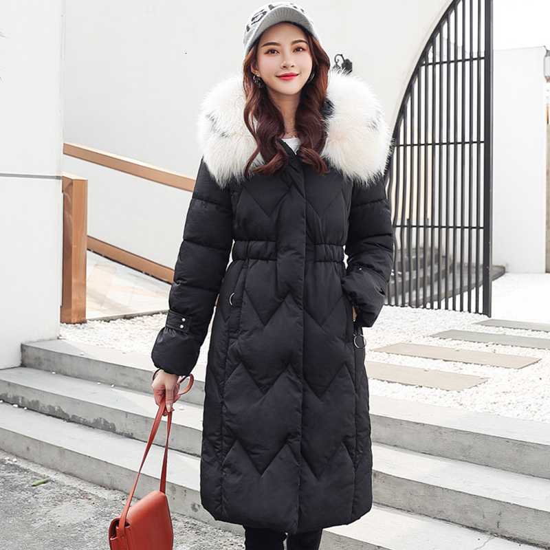 

High Quality 2019 Women Winter Jacket Warm Thicken Hooded With Faux Fur Long Parka Ladies Slim Coat 6 Colors, Beige