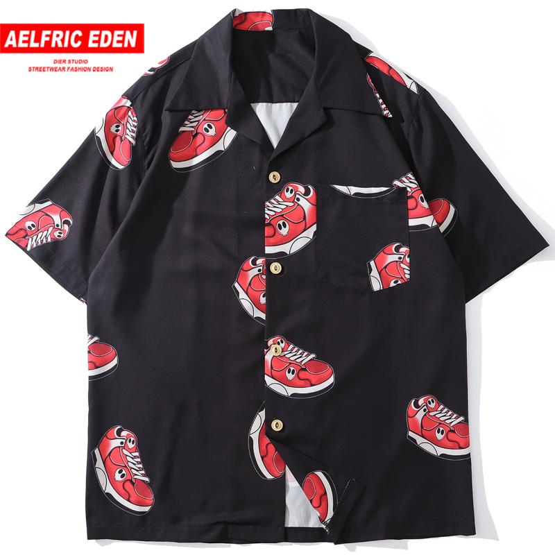 

Aelfric Eden 2020 Summer Hip Hop Funny Shoes Print Shirts Men Loose Shirts Tops Streetwear Short Sleeve Oversized Hawaii Shirt, Black