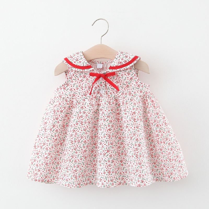 

Summer New Baby Girl Sleeveless Dress Baby Floral Dress Children's 123-year-old Children Shirt Above Knee, Mini Cute Print, Red