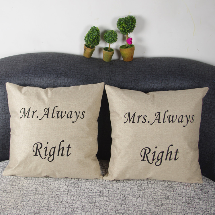 

wholesale Linen Couples mr/mrs Seat Cushion Without Core European Decorative seat Chair Throw Pillow Cover 45*45cm almofadas Pillow Case, Black