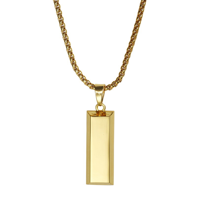 

fashion hip-hop style man woman lighter 18k gold plated bullion bar oblong chain pendant necklace, Silver