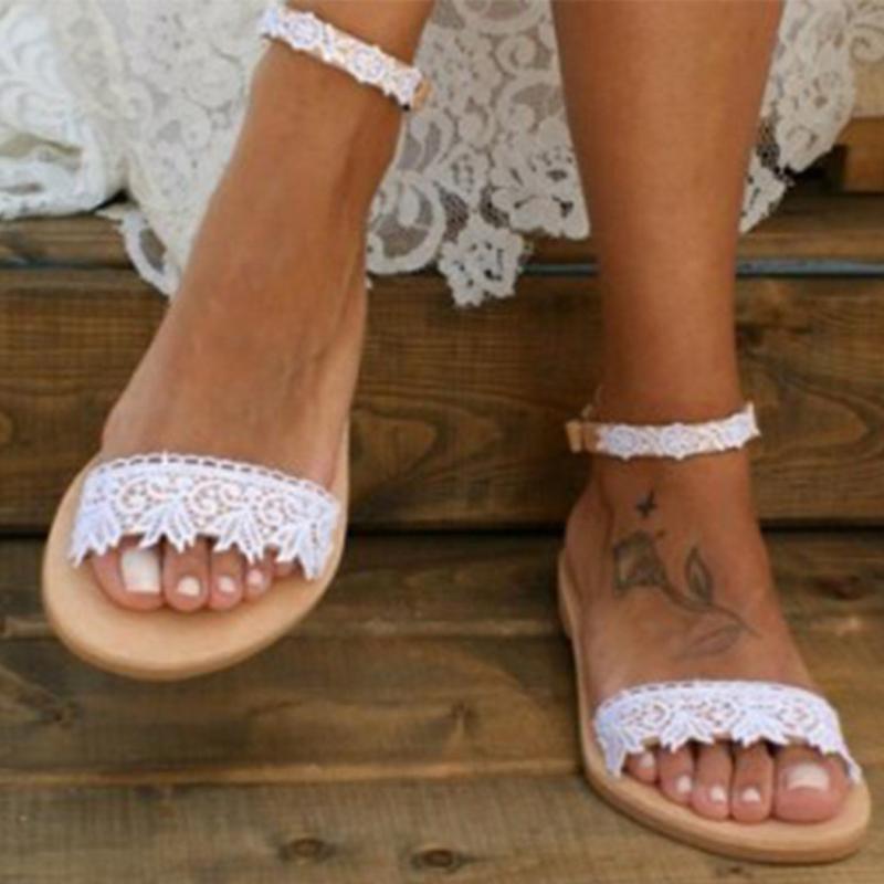 

women summer open toe lace beach sandals 2020 summer casual women flat sandals white flat shoes for zapatos de tacon#