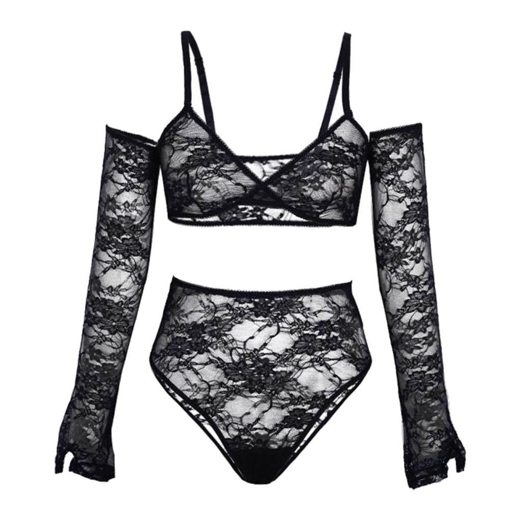 

Ladies Floral Lace Sleevelet Bra And Panty Babydoll Bodysuit Underwear