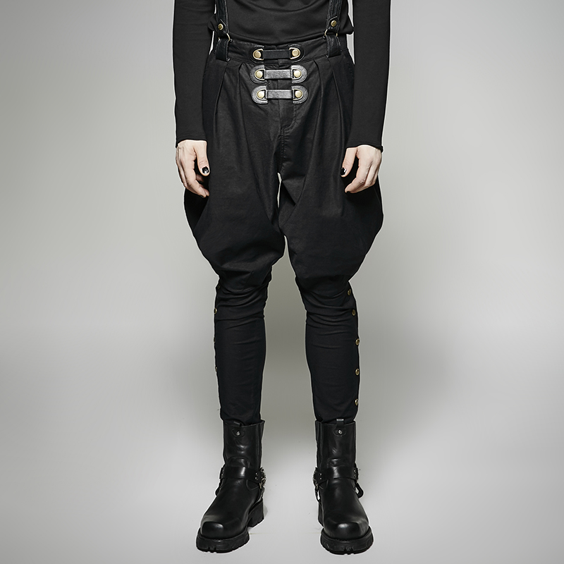 

Punk Uniform Men's Pants Street Rock Hip-hop Harem Pants Steampunk Gothic Two-wear Black Trousers