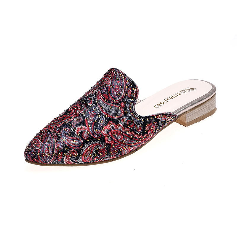 

Kjstyrka 2020 Embroidered Women Close Pointed Toe Mules Slippers Summer Autumn Vintage Ladies Slip on Flat Shoes, Red