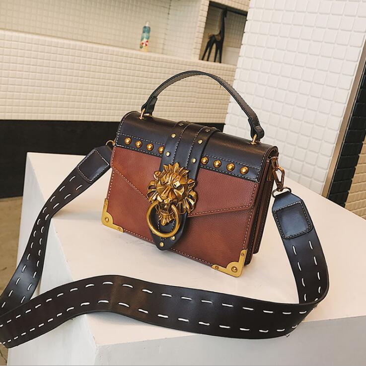 

wholesale women handbag street trend rivets womens shoulder bag personality leading lock punk shoulders bags flip leather rivet fashion handbags