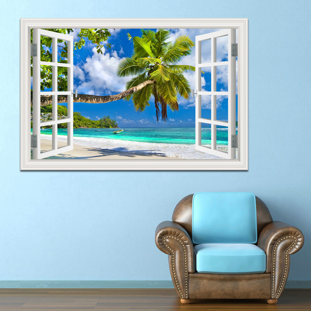 Airplane 3D Wall Sticker Window View Blue Sky Wall Art Decal 60x90cm Home Decor