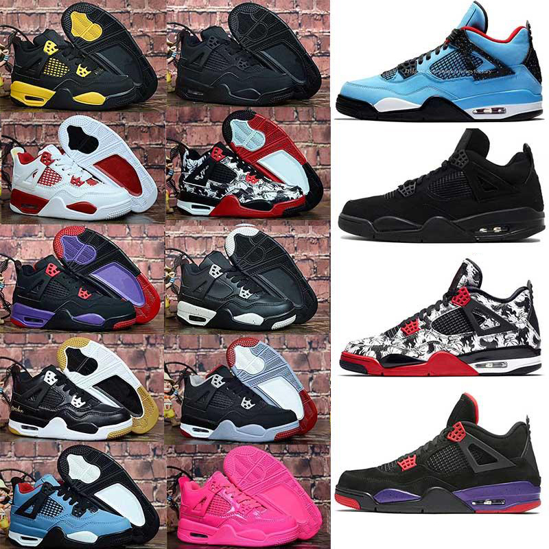 

2019 Cheap Baby Shoes children 4s Kids sneakers basketball shoes IV Travis Scott shoes Boys Girls Sports Trainers youth sneakers size 28-35, White;red