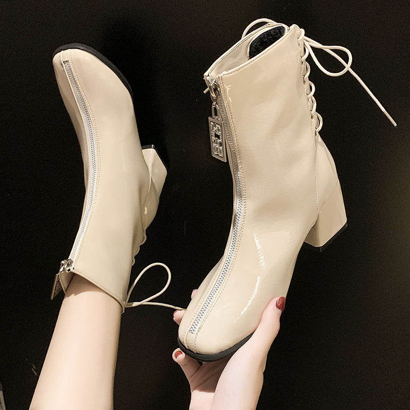

2019 New Round Toe Ankle Boots For Women European Style Zip Boots Classic Lace Up Female Winter Shoes Woman S11-31, Beige