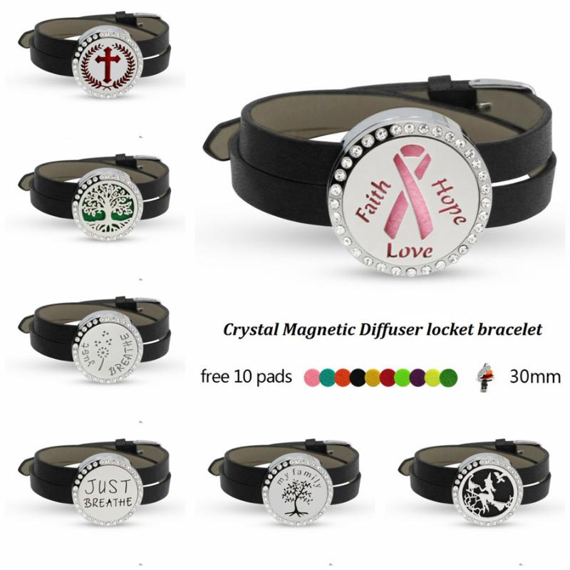 

Ribbon tree of life rose Crystal Perfume Diffuser locket bracelet 316 L Stainless Steel Locket wrap Bracelet magnetic 10 Pads