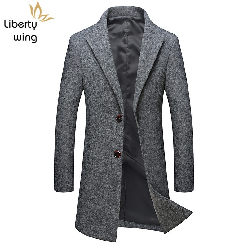 

M- Man Coats Winter Autumn Long Slim Wool Jacket Men Casual Gray Woolen Blend Coat Mens Overcoat Plus Size, Red