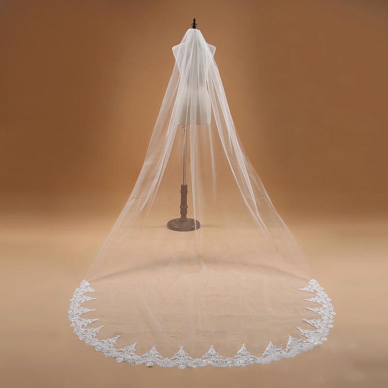 

Voile Mariage 3M One Layer Lace Edge White Ivory Cathedral Wedding Veil Long Bridal Veil Cheap Wedding Accessories Veu de Noiva CPA910