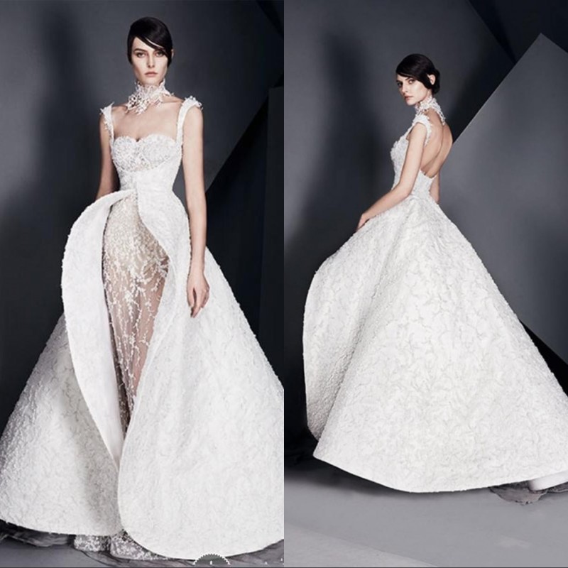 

White Applique Formal Evening Gowns Sheer Tulle Lace Mermaid Prom Dress Spaghetti Detachable Neck Piece Scoop Back Reception Dress, Sage