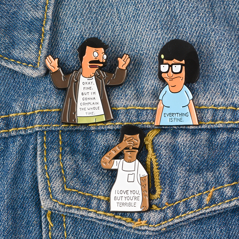 

Bob Burgers Lapel Denim Pin Cartoon Enamel Brooch Pizza Burger Fight Badge Everything Will Be Ok Jewelry Happy Day