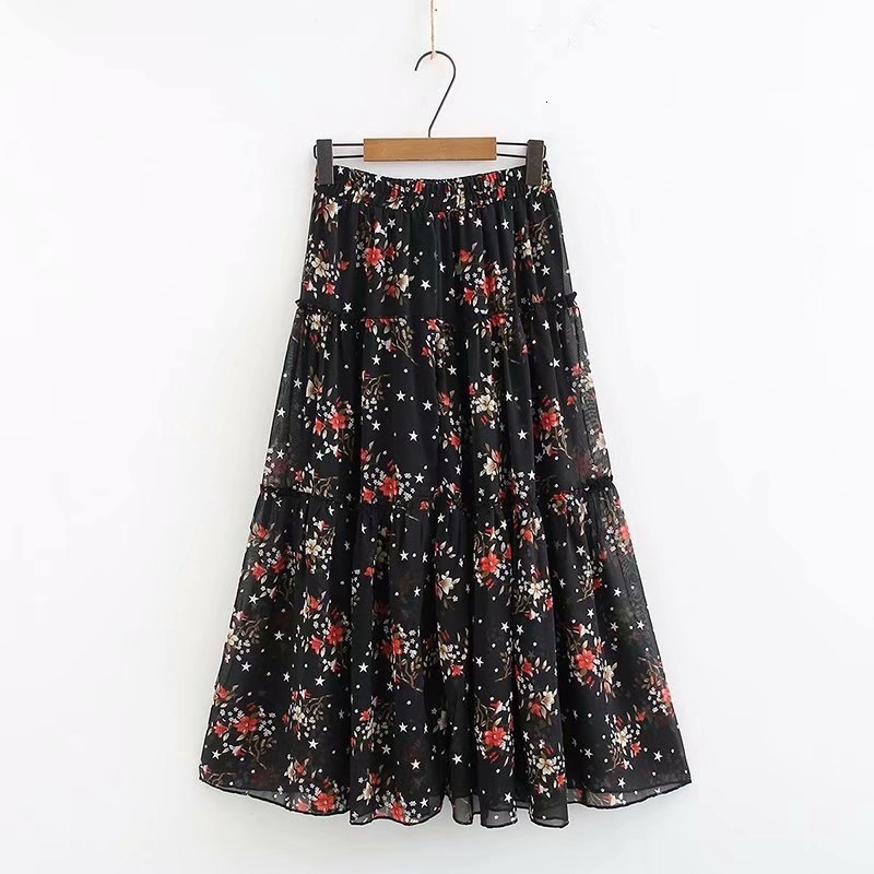 

Plus Size Women Drills Printed Smoke Summer Beach Long Flowers Black Smokes