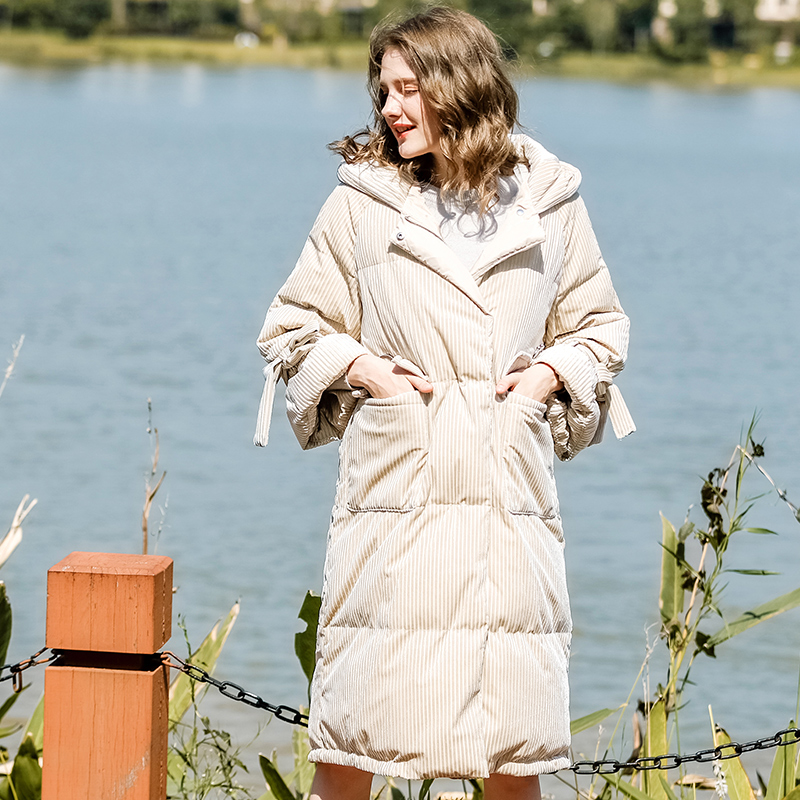 

Women Down Jacket Corduroy down coat long hooded jacket thickening overcoat winter warm outwear fashion female solid Parkas, Apricot