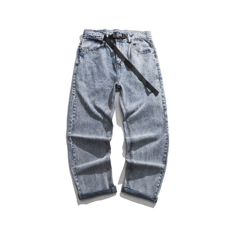 

camouflage 2020 autumn men's pants washed personalized belt loose and comfortable youth fashion brand Japanese jeans, Gray