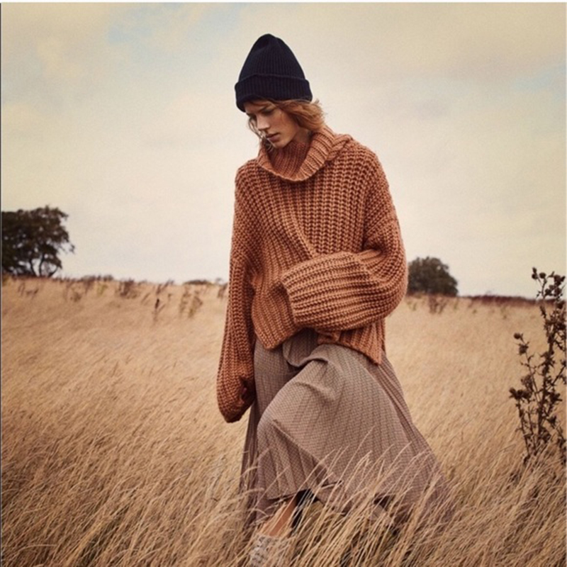 

Fashion Winter oose pullover for 2020 brown turtleneck winter women sweat long sleeve warm Women sweater Thick sweaters boho Camisola, Same as picture