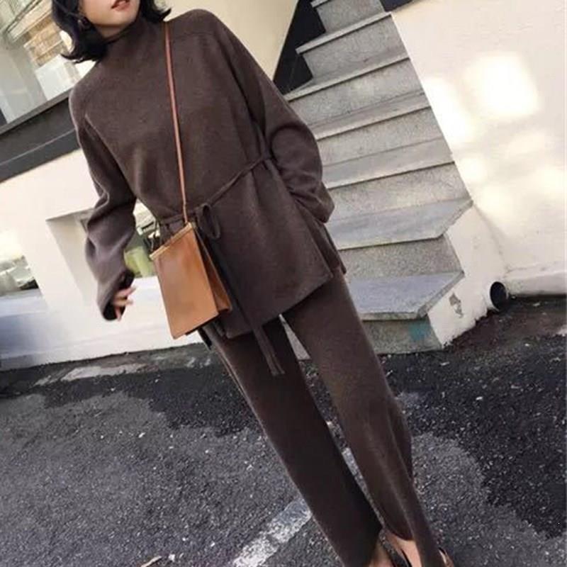 

3Xl Winter Turtleneck Sweater And Knitting Long Pants Sets Solid Casual Plus Size 2 Piece Sweater Suits Knitted Women Sets, Khaki