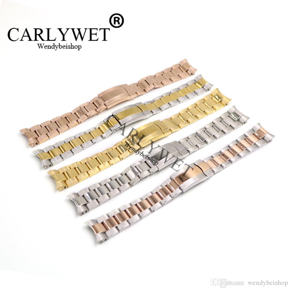 CARLYWET 20mm Gold Silver 316L Stainless Steel Solid Curved End Screw Links Deployment Clasp Watch Wrist Band Strap Bracelet-image-515775647