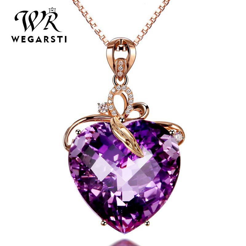 

WEGARSTI Silver 925 Jewelry Heart-shaped Genuine Natural Amethyst Pendant With Chain Necklace Pendant Women Jewelry Wholesale