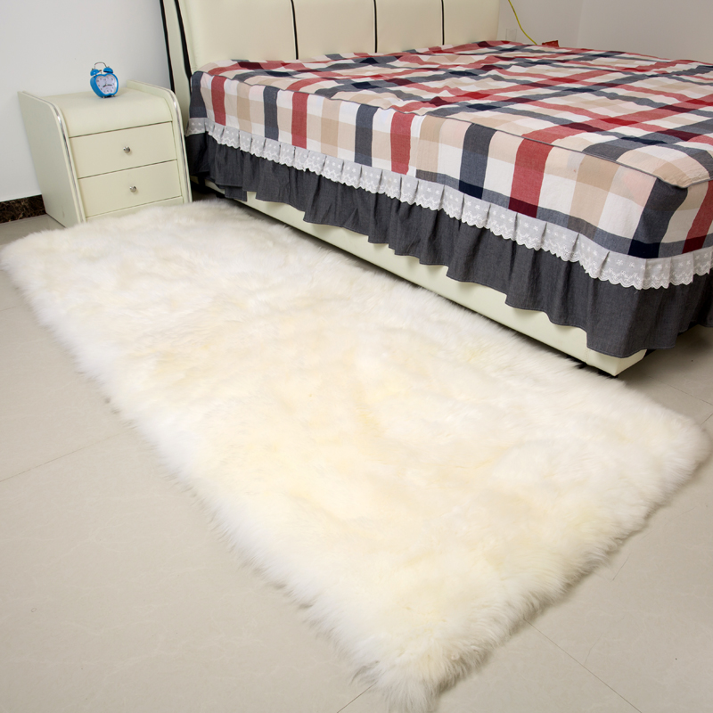 

Square real sheepskin rug sheep fur bed slide carpet white shaggy sheep fur sofa seat mat for home decoration, Beige