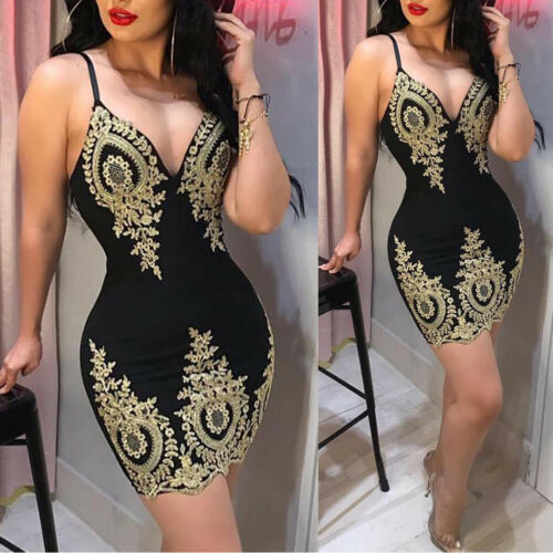 Nouvelle mode femmes Bandage moulante col en v sans manches broderie Sexy arrivée robe soirée Club courte Mini robe