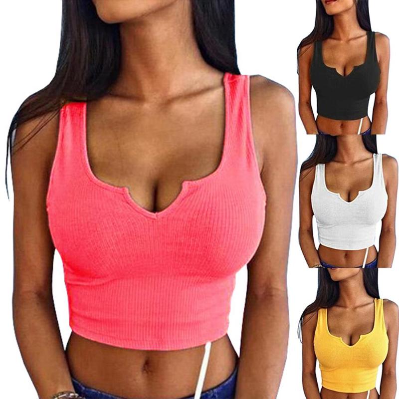 

Fashion Women Summer V Neck Slim Tank Top Sexy Crop Top Short Sleeve Clubwear Stretch Vest Wrap Bralet Sports Fitness Bra Vest, Black