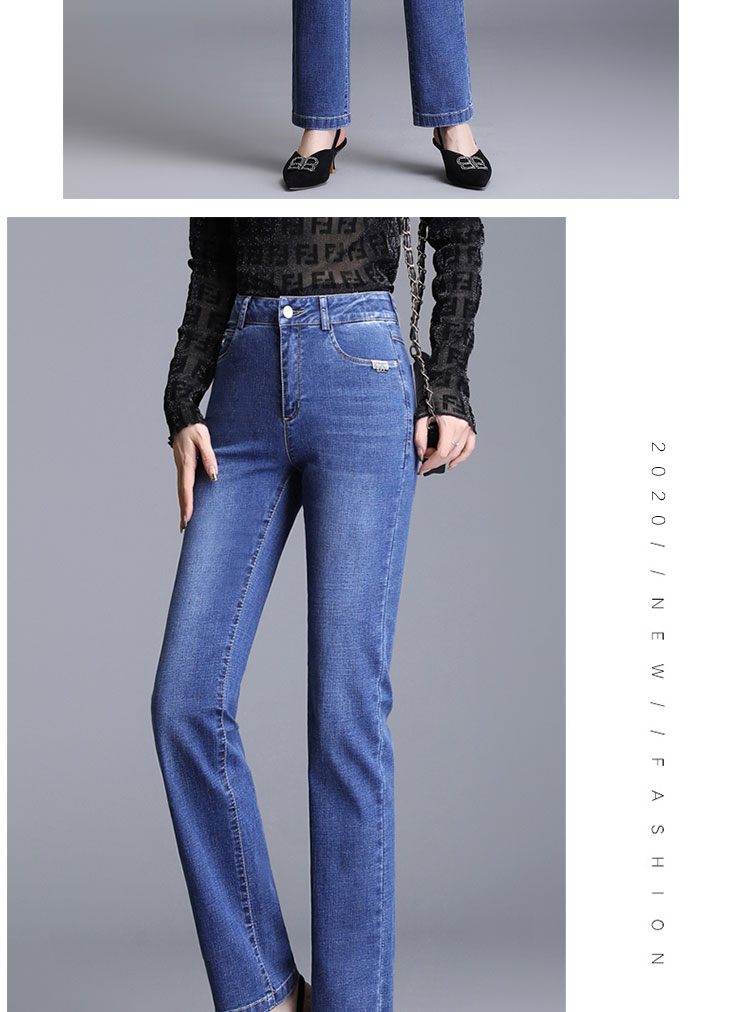 

Dark Blue High Elastic Waist Pants Of Smoke Tube Web Celebrity Big Yards Fat Mm Roll Length Of Trousers