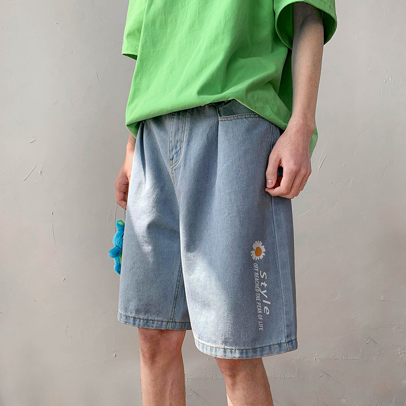 

cowboy shorts men and five minutes of pants straight loose ins popular logo Daisy pants in the cec Japanese men, Black