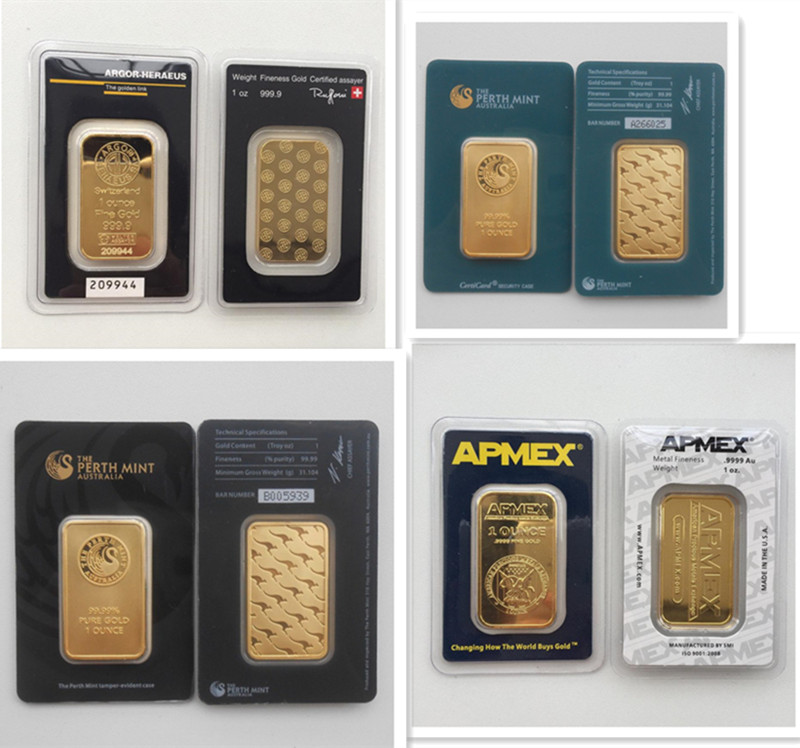 

Non Magnetic 1oz gold bar! perth mint Apmex Argor Heraeus 1 troy OZ gold plated bar 31 gram mint bar high quality copy free shipping