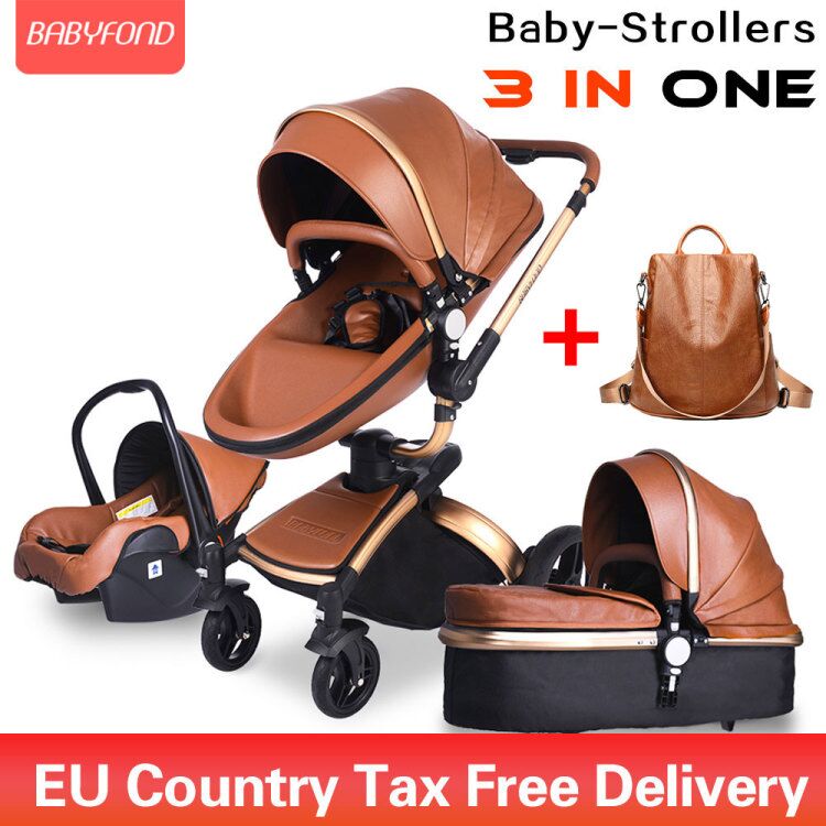

Brand newborn pram Babyfond 3 in 1 baby stroller PU leather two-way push 360 rotate baby car