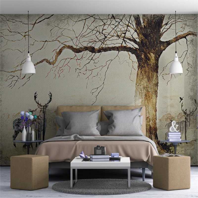 

Modern pastoral Elk tree scenery TV background livingroom wall custom large mural green wallpaper papel de parede para quarto, As pic