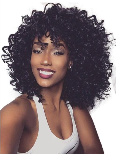 

New style foreign trade wig long hair with bangs curly hair black full head hot sale high-grade chemical fiber hair set direct sale