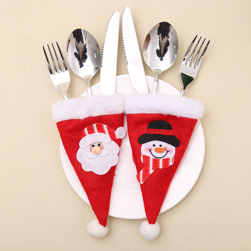 

6PCS Christmas Hat Cutlery Bag Candy Gift Bags Cute Pocket Fork Knife Candy Holder Table Dinner Decorative Tableware Navida