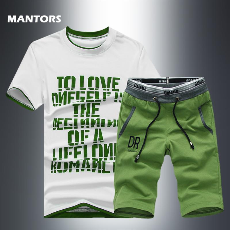 

Summer Mens Sets Short Sleeve Print Tracksuit Men Sportswear Casual 2 Pieces Set T-Shirt+Shorts Male Clothes Slim Sports Suits, Green k08