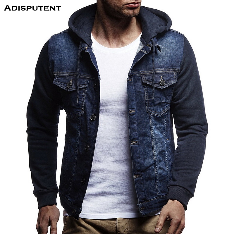 

Adisputent 2019 Fall Winter Men's Hoodies Sweatshirts Long Sleeves Slim Fit Denim Solid Coat Single Breasted Pocket Jacket Homme, Black